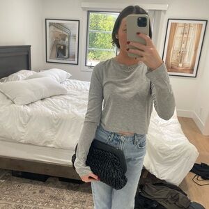 Themoire black woven leather clutch